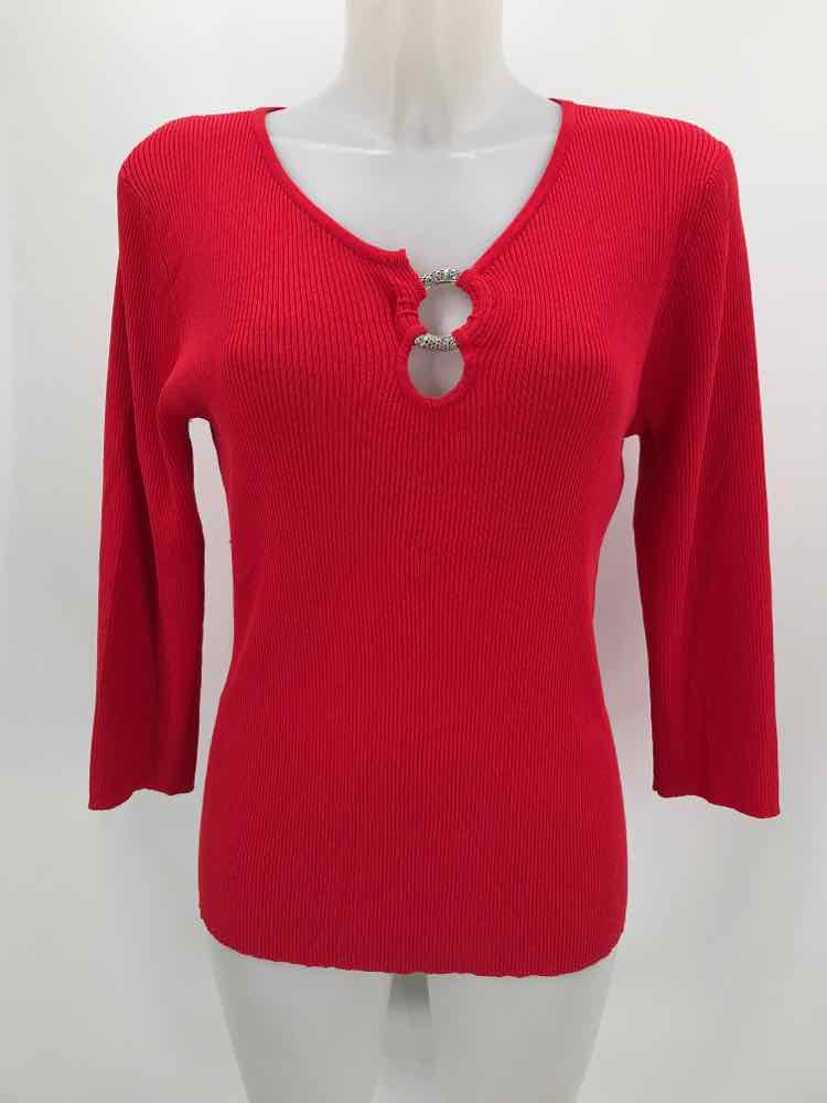 Cable & Gauge Red Size Large Textured Long Sleeve Blouse