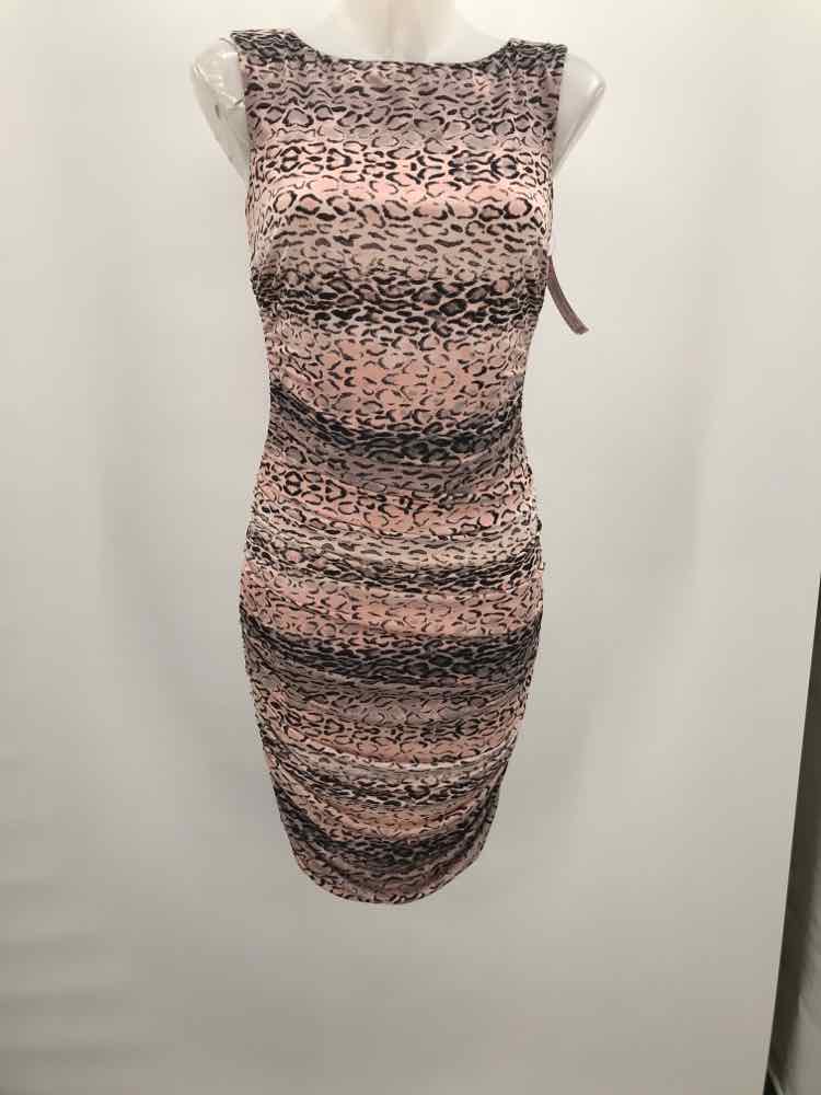 Cache Pink Size Small Animal Print Rouche Midi Sleeveless Dress