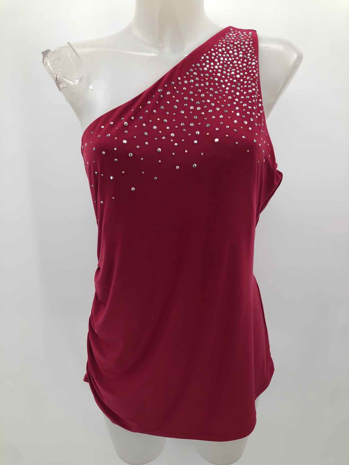 Cache Purple Size XL Studded One Shoulder Tank