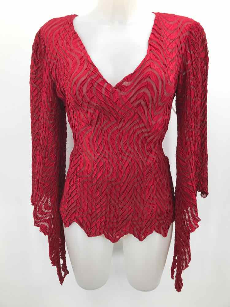 Cache Red Size Medium Textured Long Sleeve Blouse