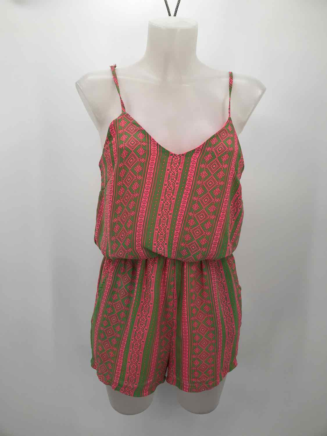 Cals Pink Size Small Polyester Multi Print Open Back Sleeveless Romper