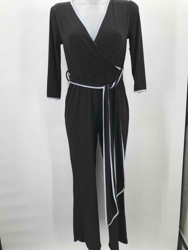 Calvin Klein Black Size 2 Belted Long Sleeve Jumpsuit