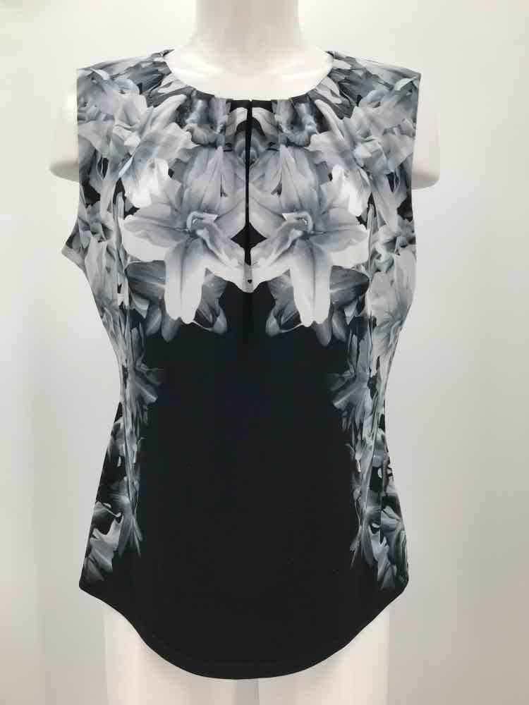 Calvin Klein Black Size Large Floral Sleeveless Top