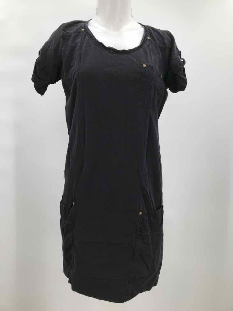 Calvin Klein Black Size Small Cotton Knee Length Short Sleeve Dress