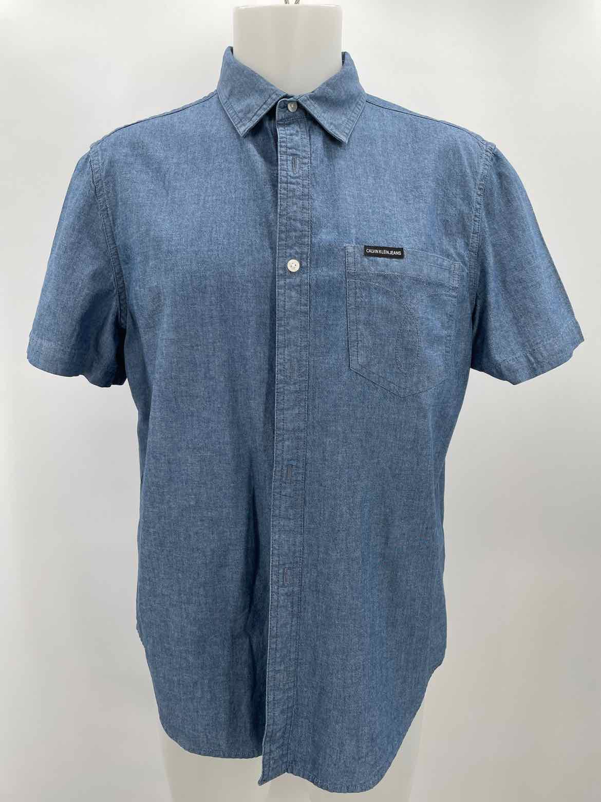 Calvin Klein Blue Large Button Down Men's Short Sleeve Shirt