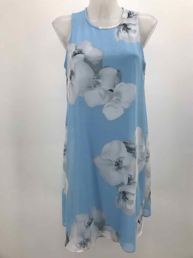 Calvin Klein Blue Size 8 Floral Shift Knee Length Sleeveless Dress