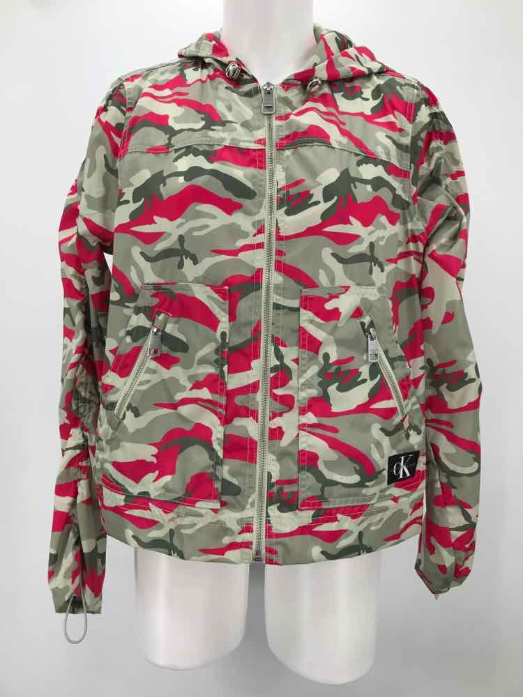 Calvin Klein Green Size Small Camo Hooded Rain Jacket