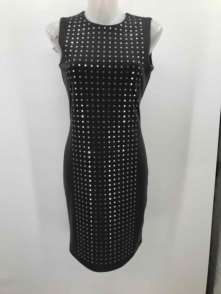 Calvin Klein Grey Size 2 Sequin Sleeveless Knee Length Knit Dress