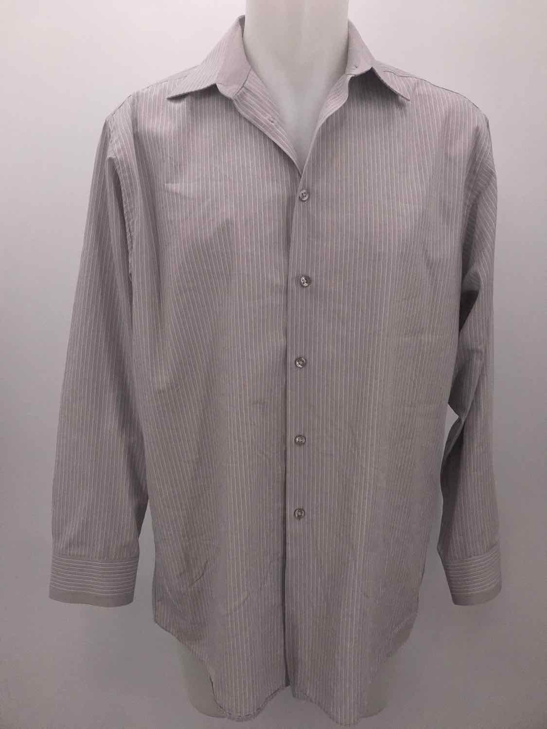 Calvin Klein Grey Size Large Cotton Stripe Men's Button Down