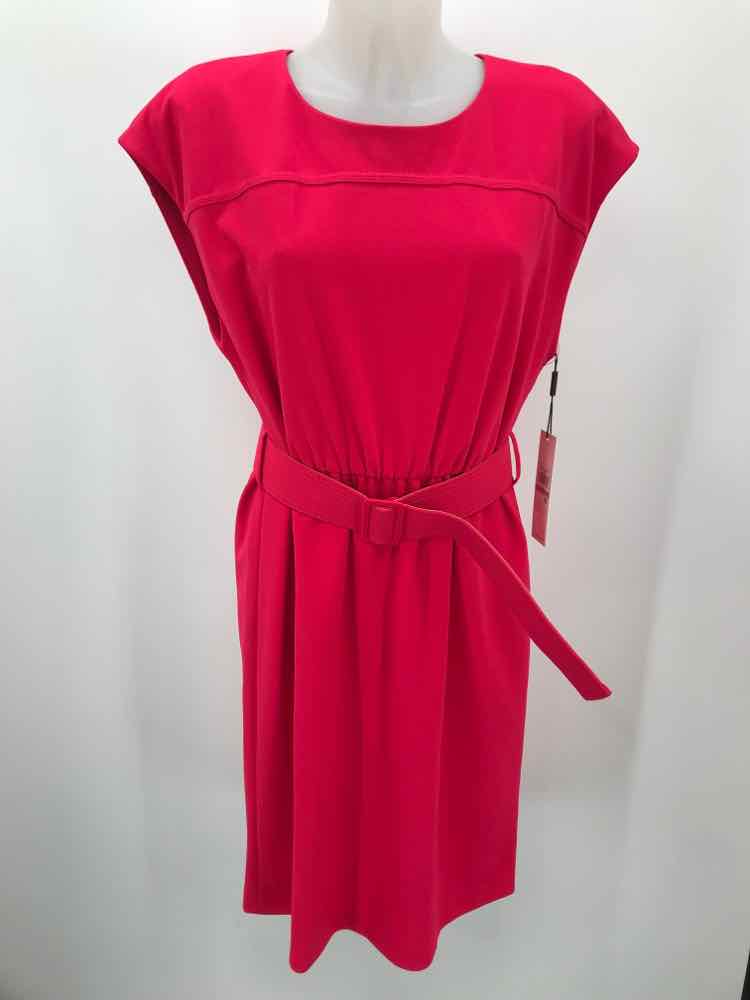 Calvin Klein Pink Size 12 Belted Knee Length Sleeveless Dress