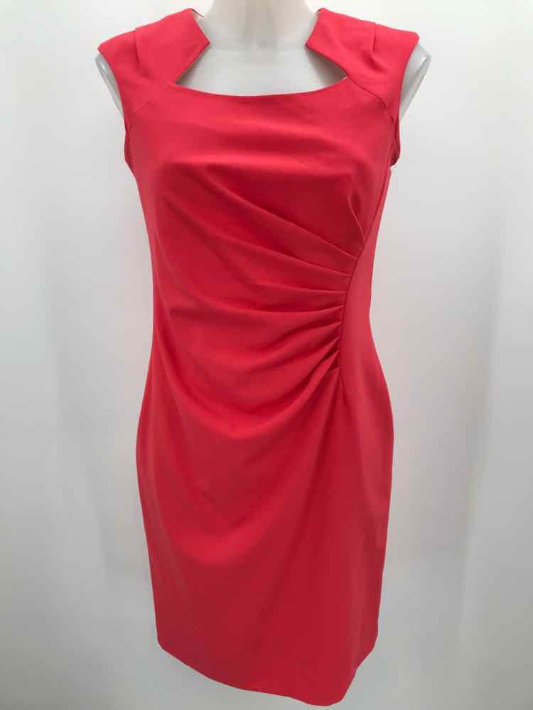 Calvin Klein Pink Size 6P Rouche Midi Short Sleeve Dress