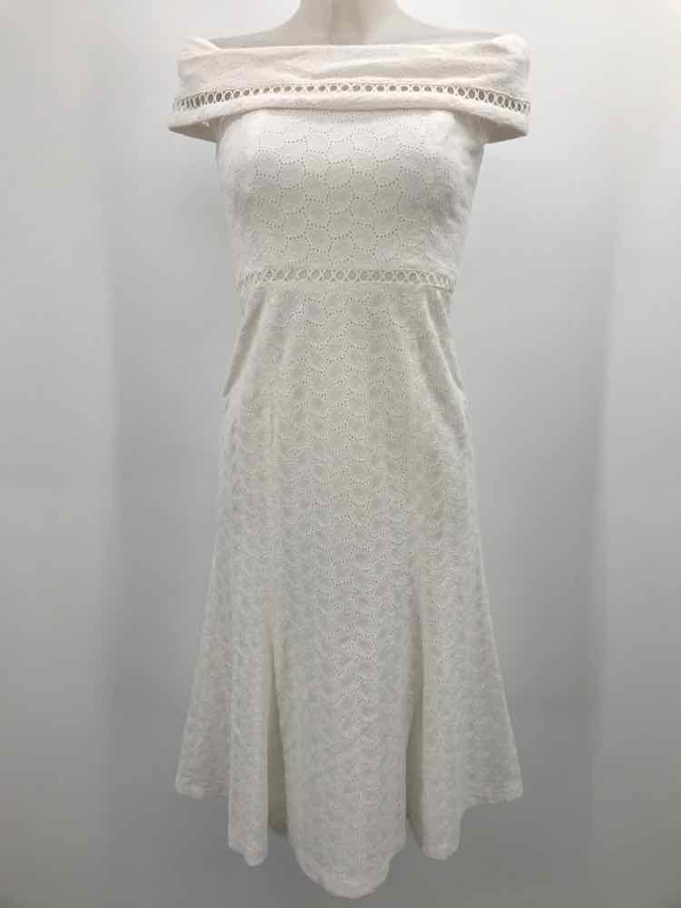 Calvin Klein White Size 2 Eyelet Midi Off Shoulder Dress