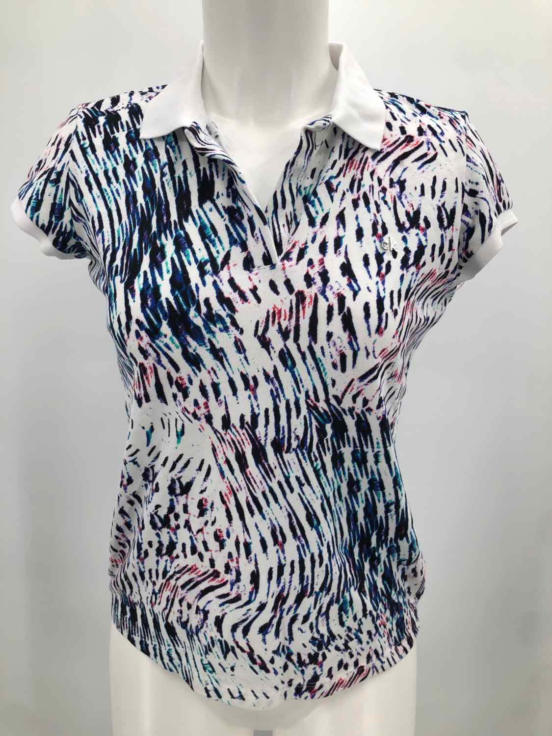 Calvin Klein White Size Small Printed Multicolor Polo