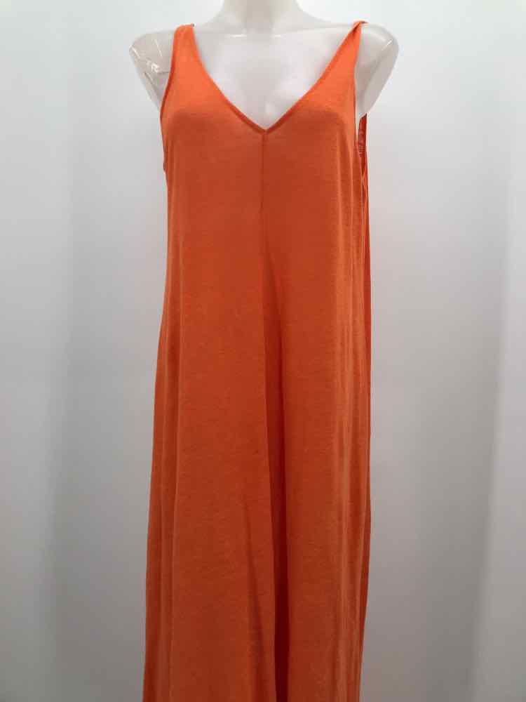 Calypso Orange Size Medium Linen Midi Sleeveless Dress