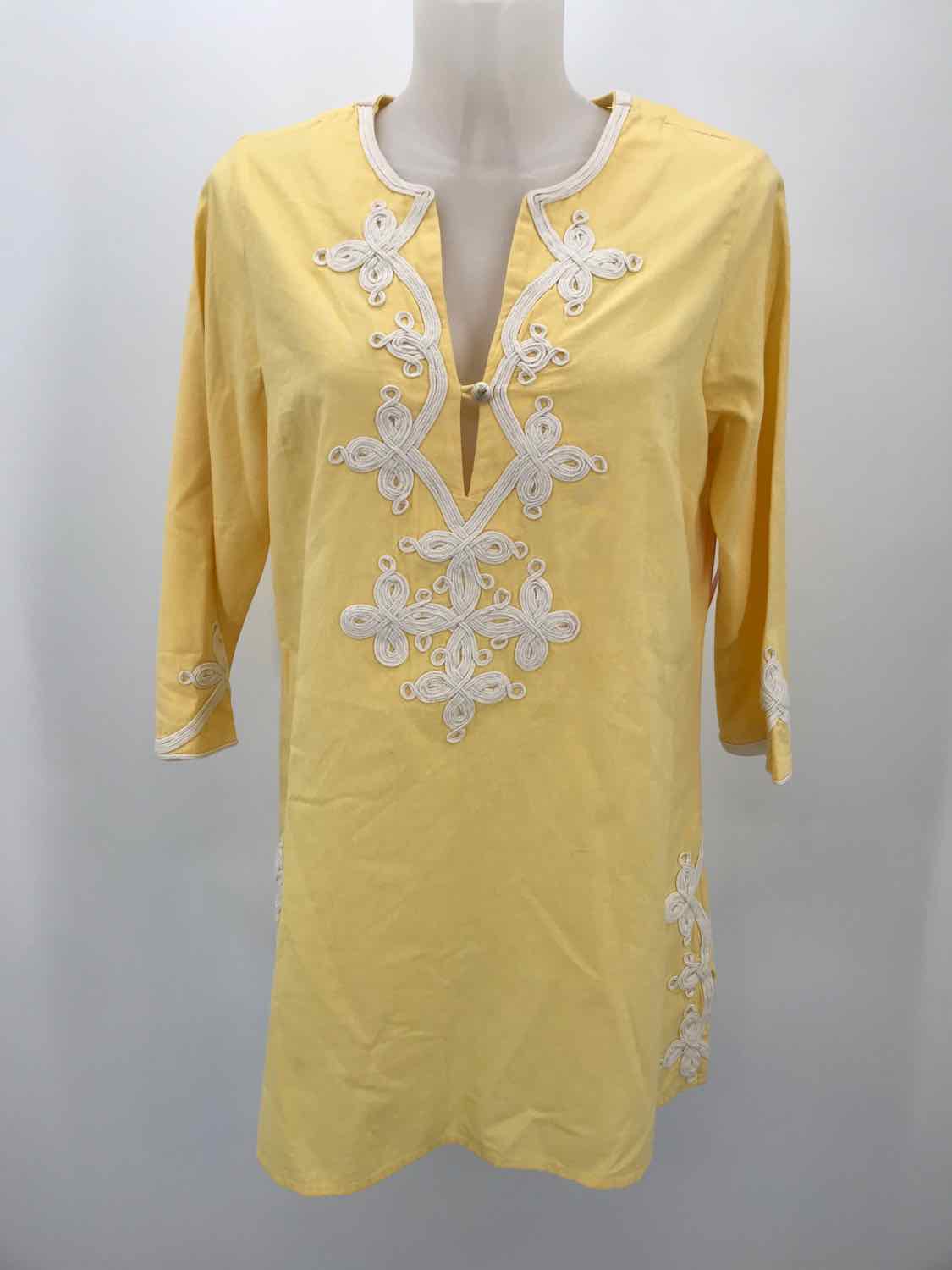 Calypso Yellow Size Medium Embroidered Short Tunic Dress