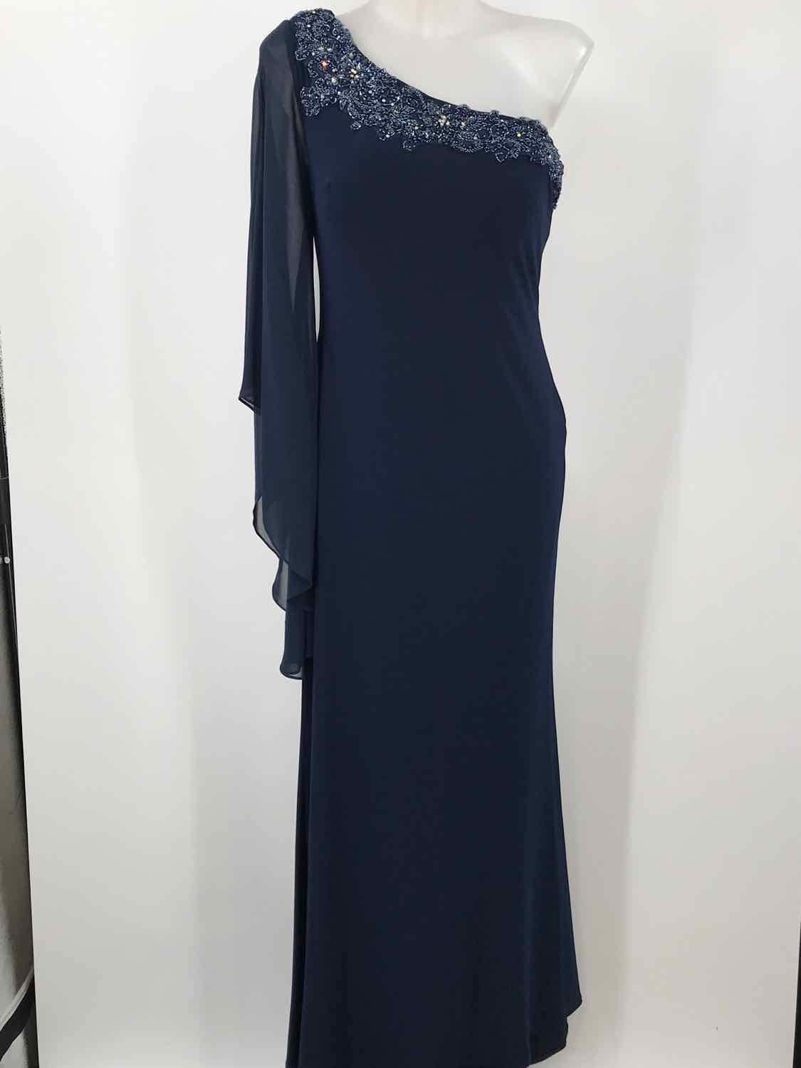 Cameron Blake Navy Size 6 Beaded One Shoulder Long Evening Gown