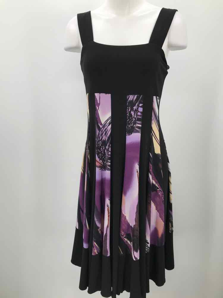 Candiss Cole Designs Black Size Medium Printed Knee Length Sleeveless Dress