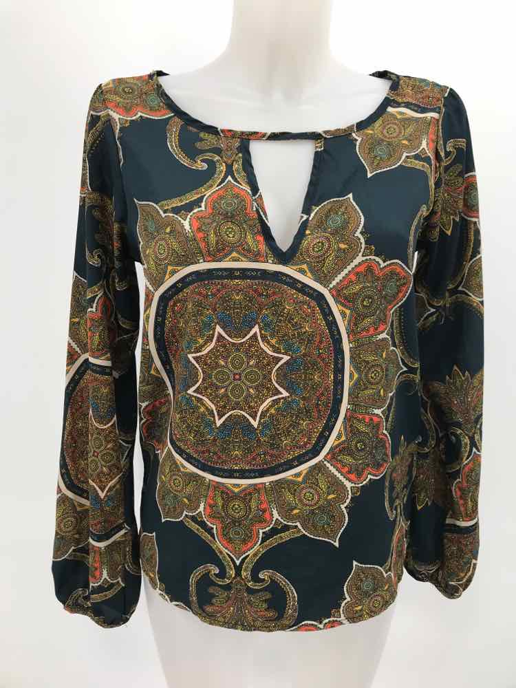 Caramela Navy Size Small Polyester Printed Long Sleeve Blouse