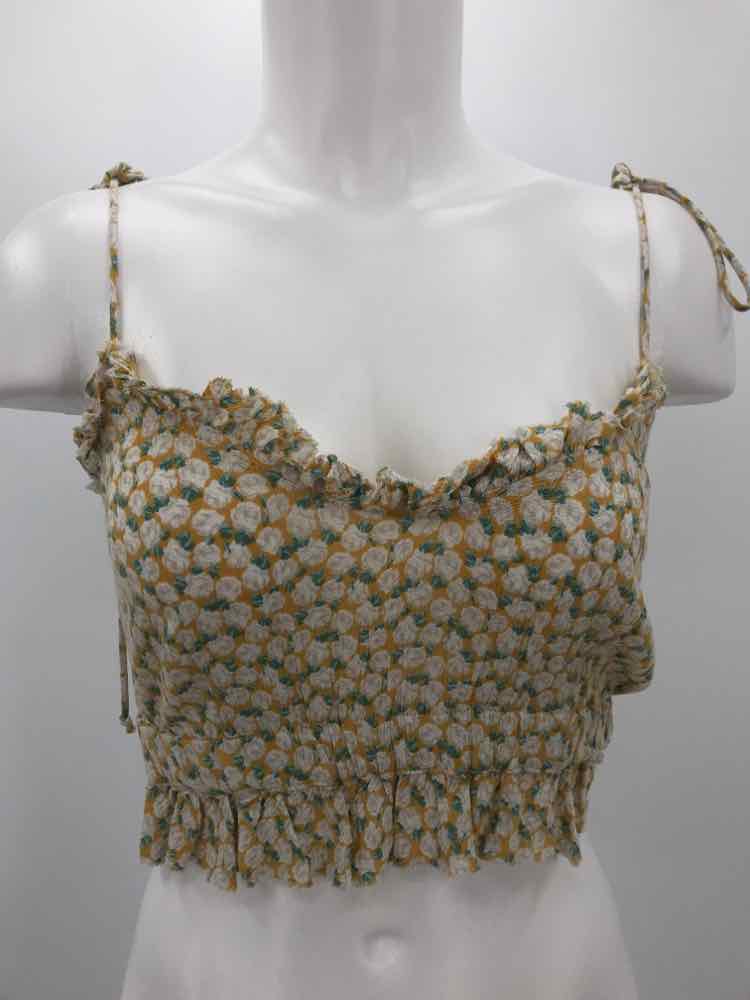 Caren Forbes Yellow Size Small Floral Cropped Tank Top