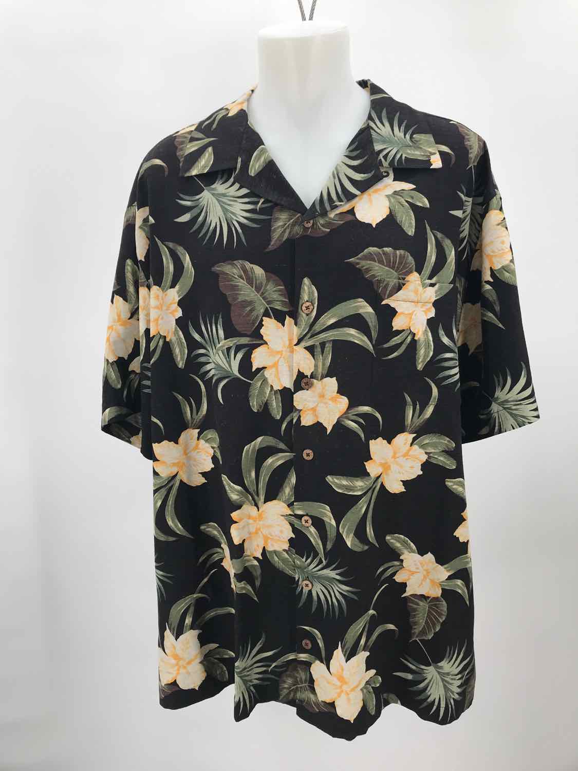 Caribbean Black 3XB Silk Printed Short Sleeve Men's Button Down