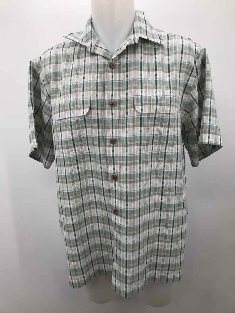 Caribbean Green Large Plaid Short Sleeve Men's Button Down