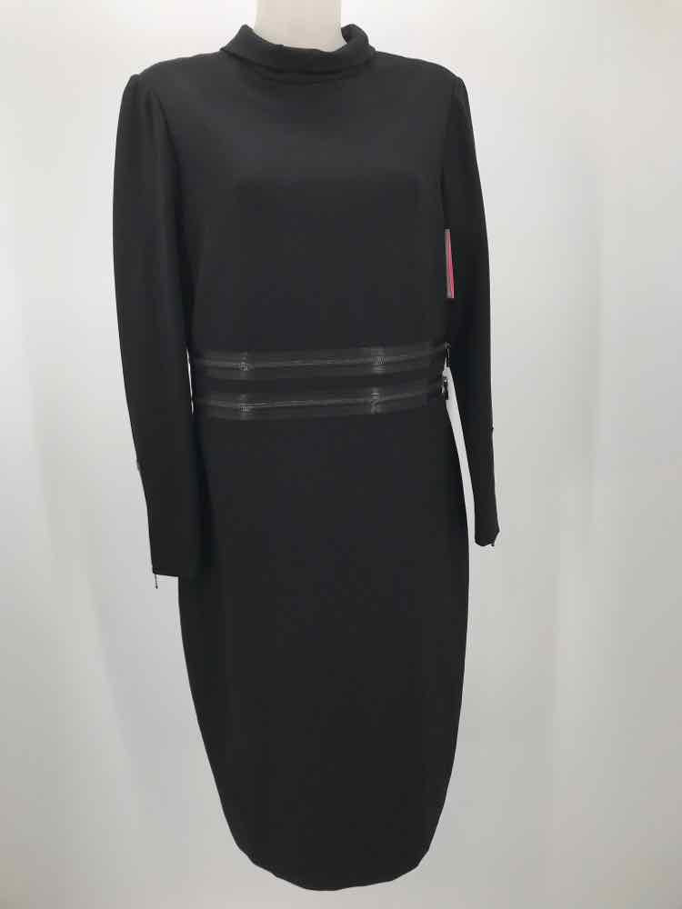 Carlisle Black Size 14 Collared Midi Long Sleeve Dress