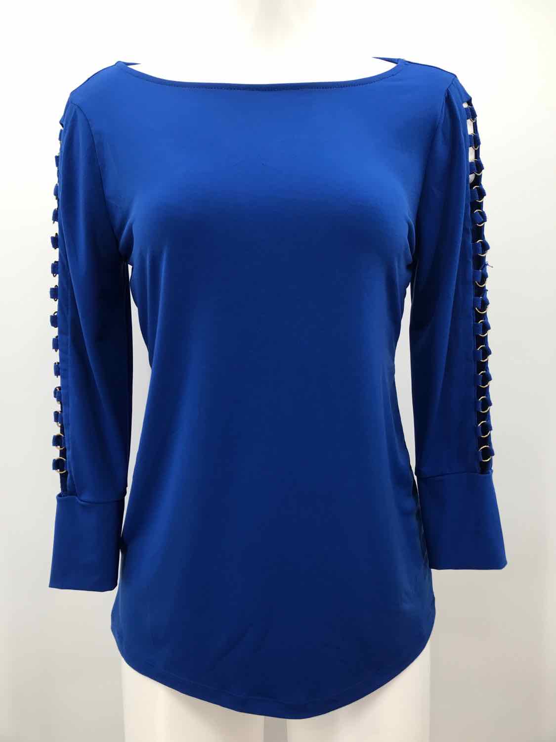 Carmen by Carmen Marc Valvo Blue Size Small Lace Up Long Sleeve Blouse