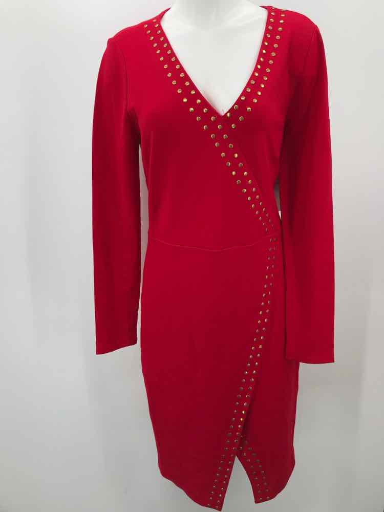 Carmen by Carmen Marc Valvo Red Size 10 Studded Midi Long Sleeve Dress