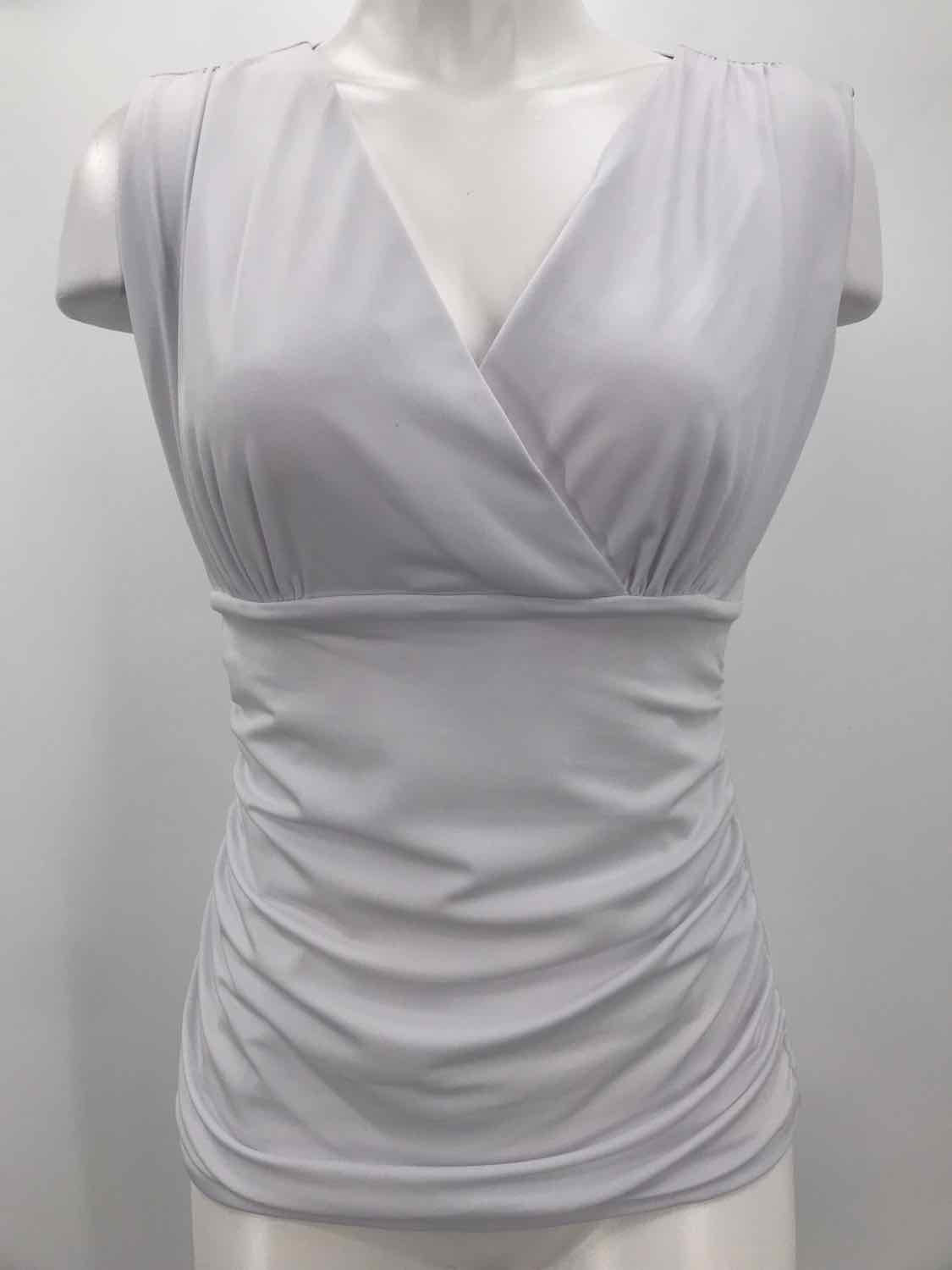 Carmen by Carmen Marc Valvo White Size Small Rouche Sleeveless Top