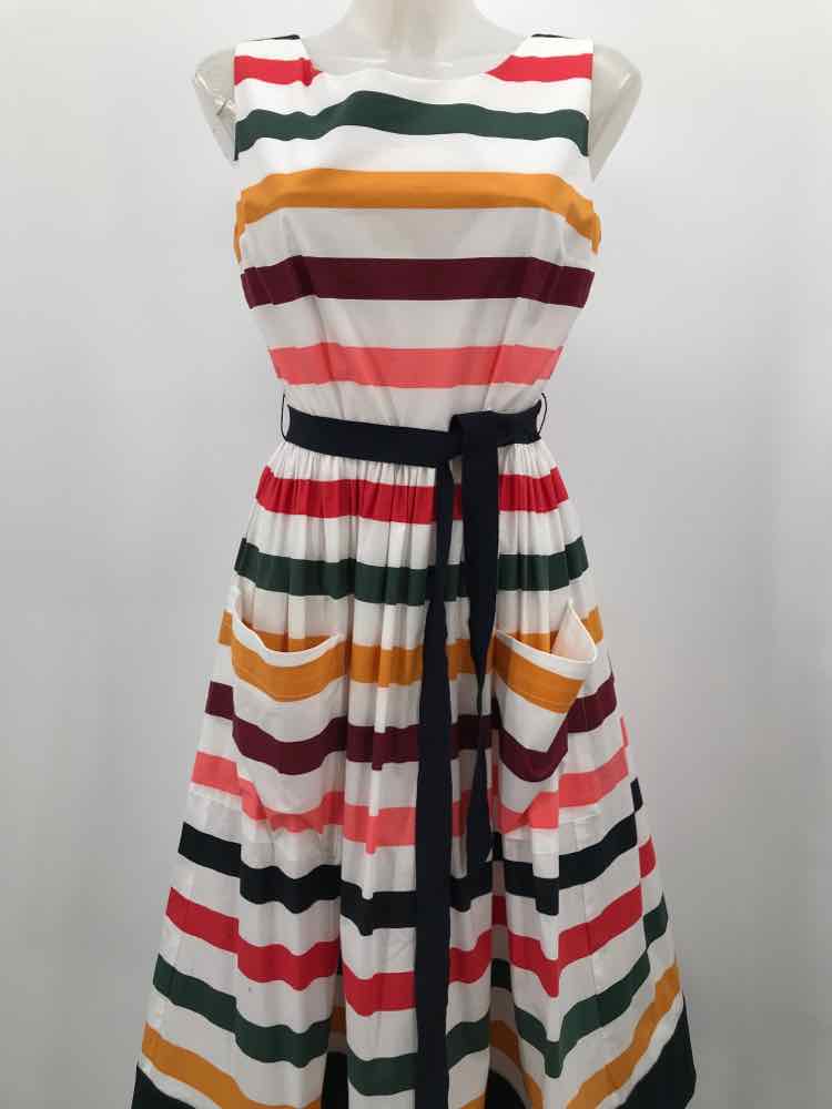 Carolina Herrera White Size 8 Multicolor Stripe Midi Sleeveless Dress