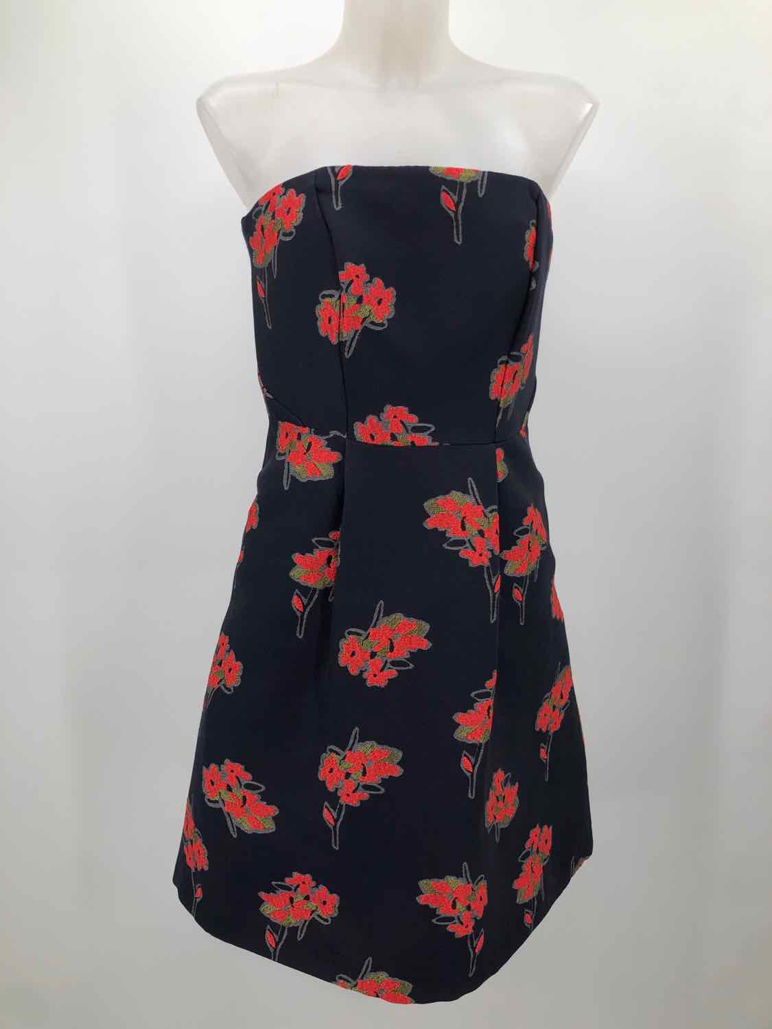 Caroll Black Size 8 Floral Knee Length Strapless Dress