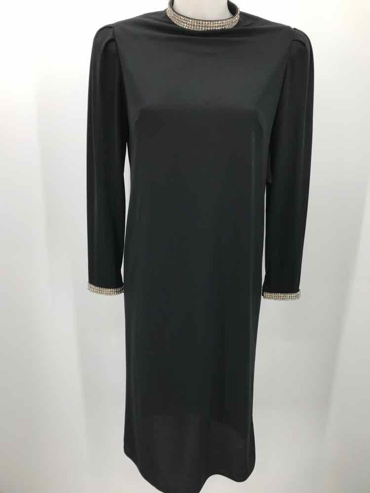 Caron Black Size 10 Rhinestone Vintage Long Long Sleeve Dress