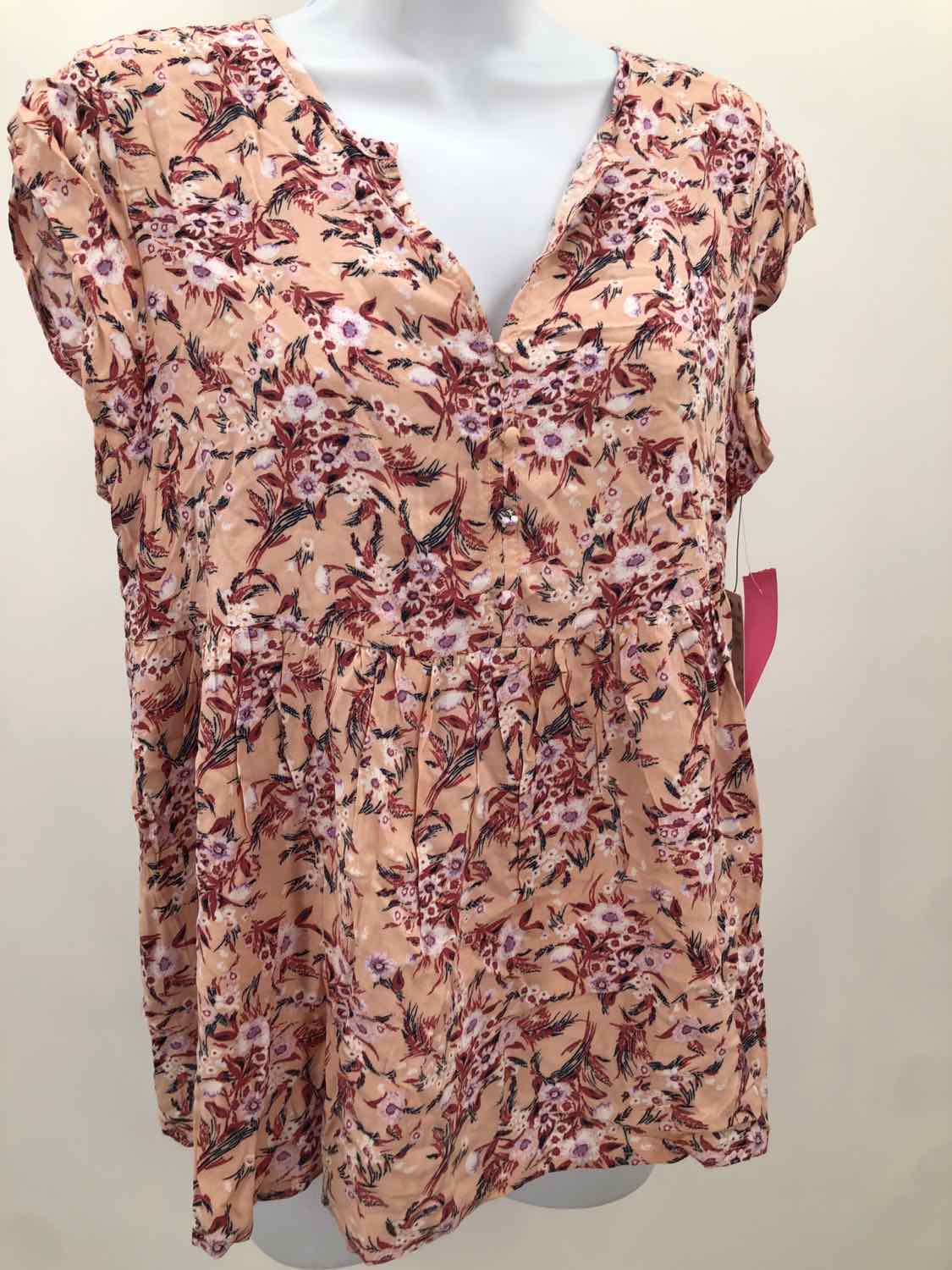 Caslon Pink Size Small Viscose Floral V Neck Blouse