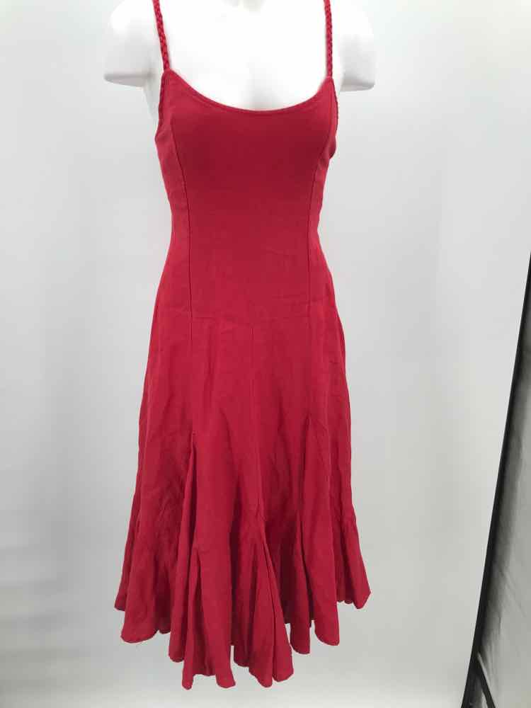 Catenella Red Size 8 Linen Midi Sleeveless Dress