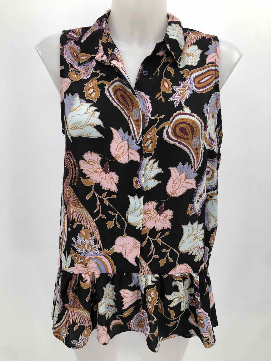 Catherine Malandrino Black Size Small Floral Button Down Tank Top