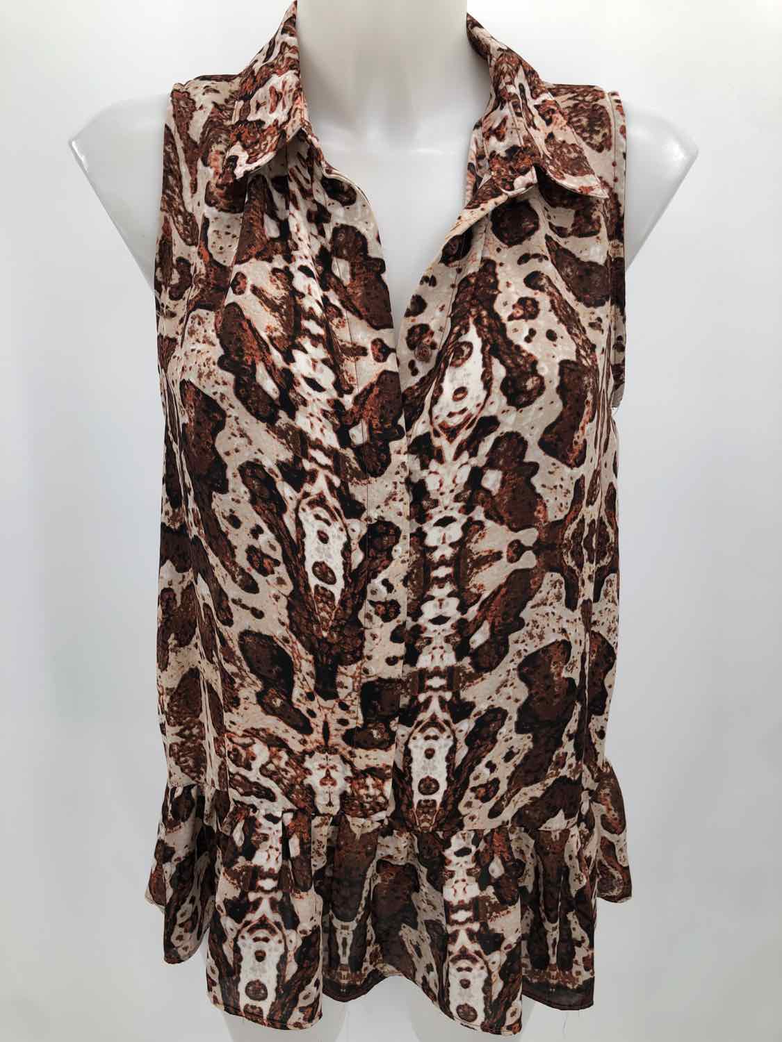 Catherine Malandrino Brown Size Small Printed Button Down Tank Top