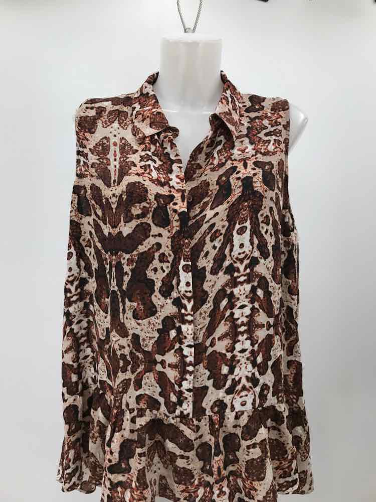 Catherine Malandrino Brown Size XL Polyester Printed Button Down Sleeveless Top