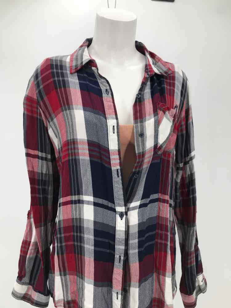 Cato Navy Size Large Plaid Button Down