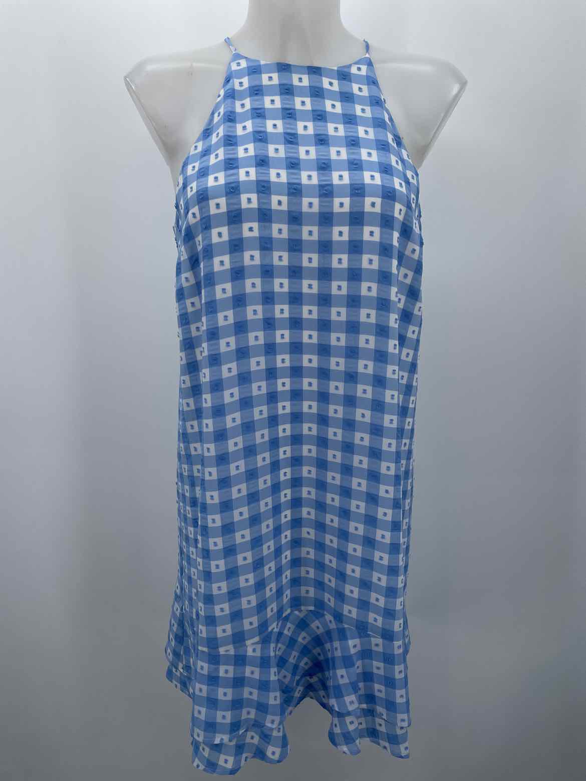 CeCe Blue Size Small Polyester Check Print Knee Length Sleeveless Dress