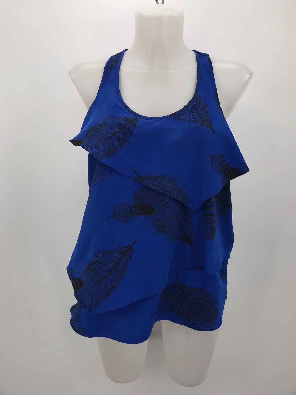 Central Park West Royal Blue Size Small Polyester Feather Print Tank Top