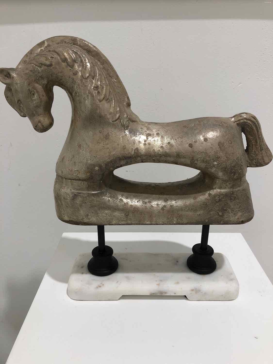 Champagne Horse on Stone Stand Decorative Accessory