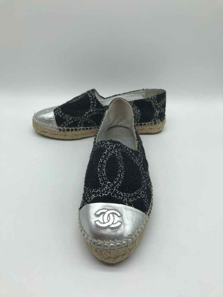 Chanel Black Size 6 Shimmer Embroidered Espadrille Flat