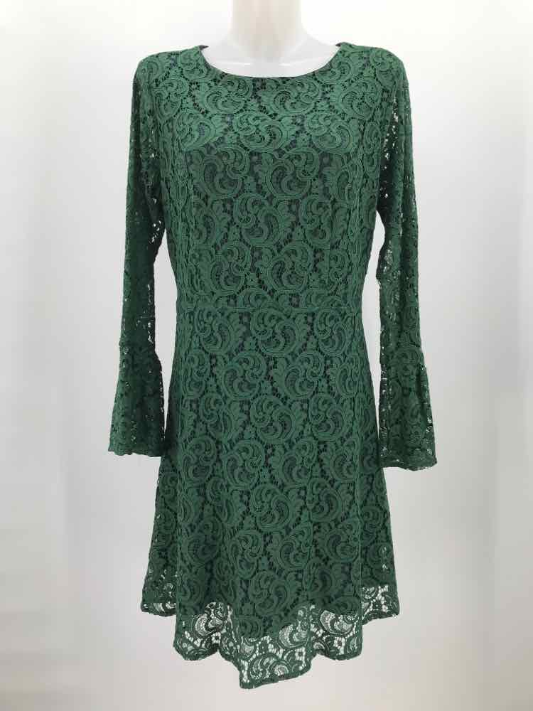 Charming Charlie Green Size Large Long Sleeve Knee Length Lace Dress