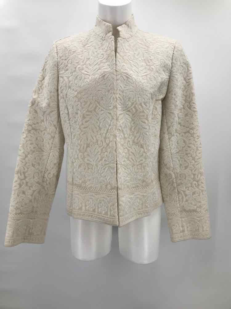 Charter Club Ivory Size 12 Embroidered Button Jacket