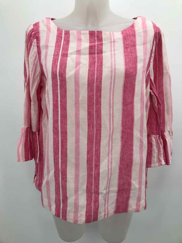 Charter Club Pink Size Large P Bell Sleeve Stripe Linen Blouse