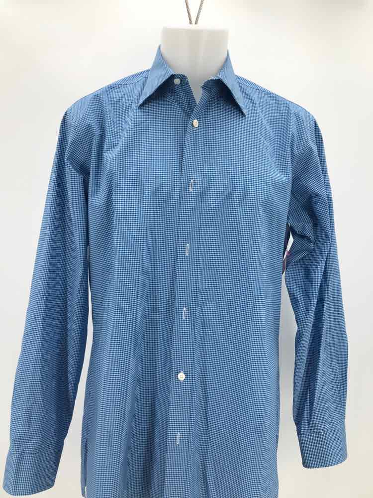 Charvet Blue Large Cotton Check Print Long Sleeve Men's Button Down