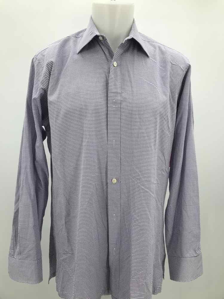 Charvet Purple Large Cotton Check Print Long Sleeve Men's Button Down