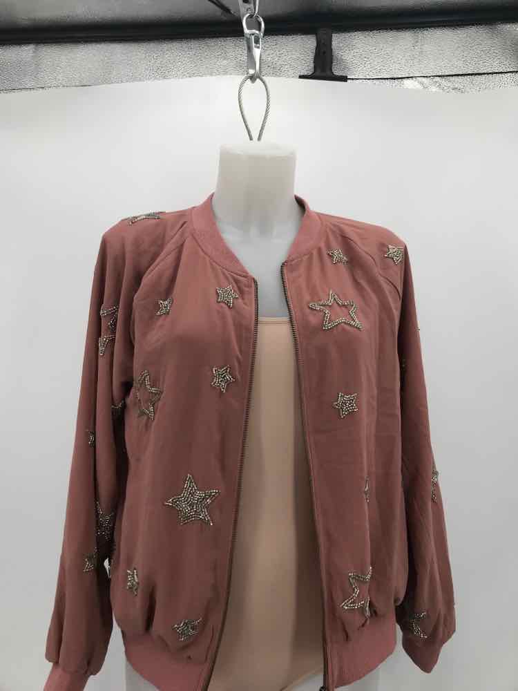 Chasor Pink Size Medium Poly Mico-Fiber Beaded Zip Up Jacket