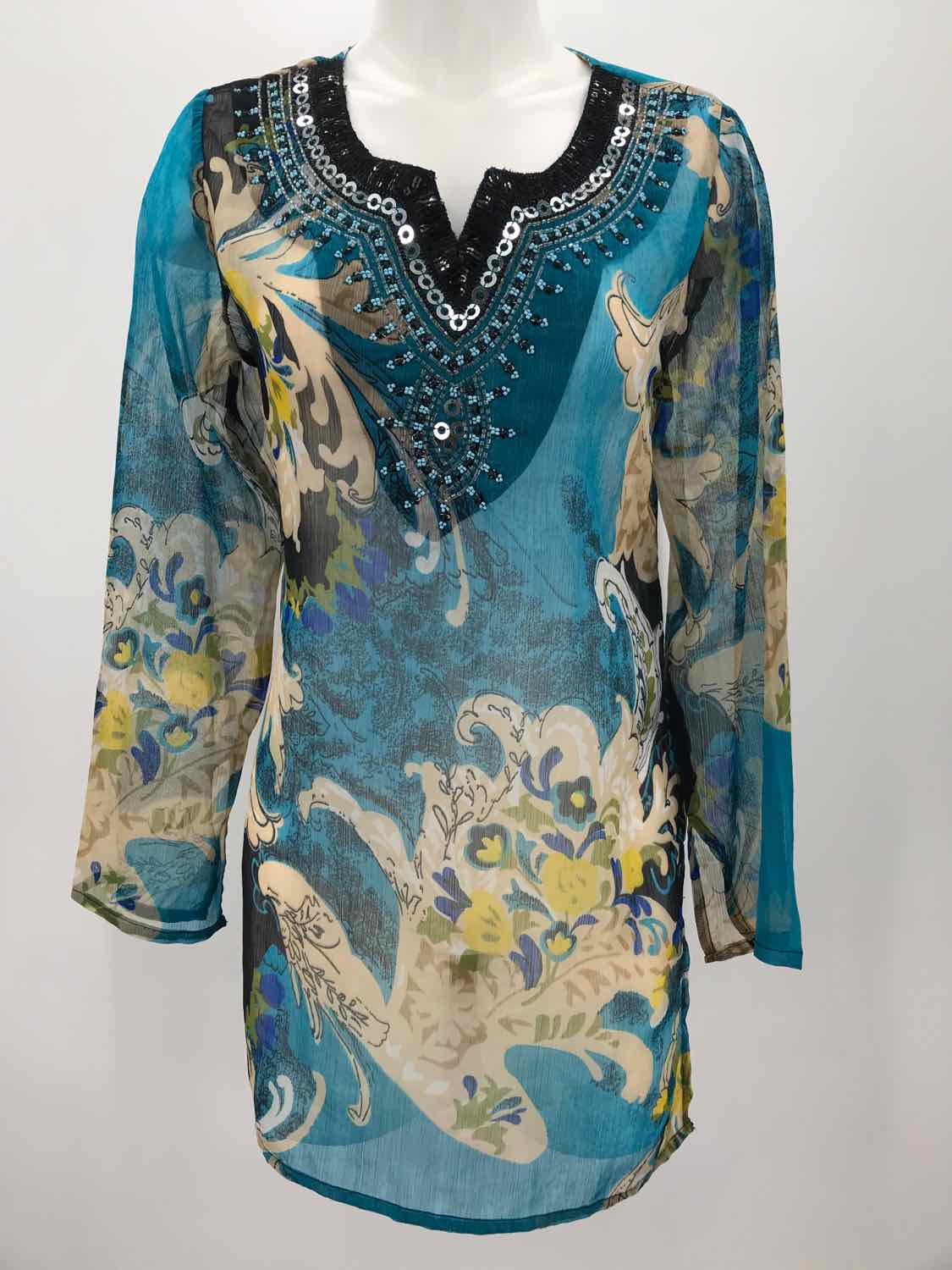 Chaudry KC Blue Size Medium Printed Beaded Coverup