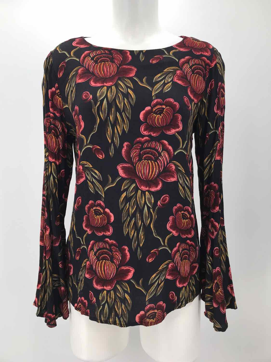 Chelsea & Theodore Black Size Small Floral Long Sleeve Blouse